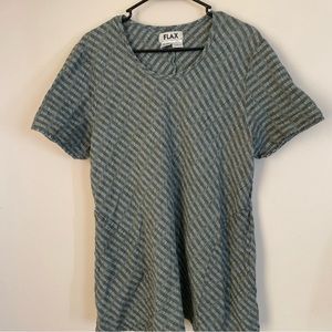 Flax Brown Green Tunic Women Shirt Pockets Large 100% Linen